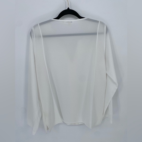 Calvin Klein white sheer blouse with roll up button adjustable sleeves med - Picture 4 of 11